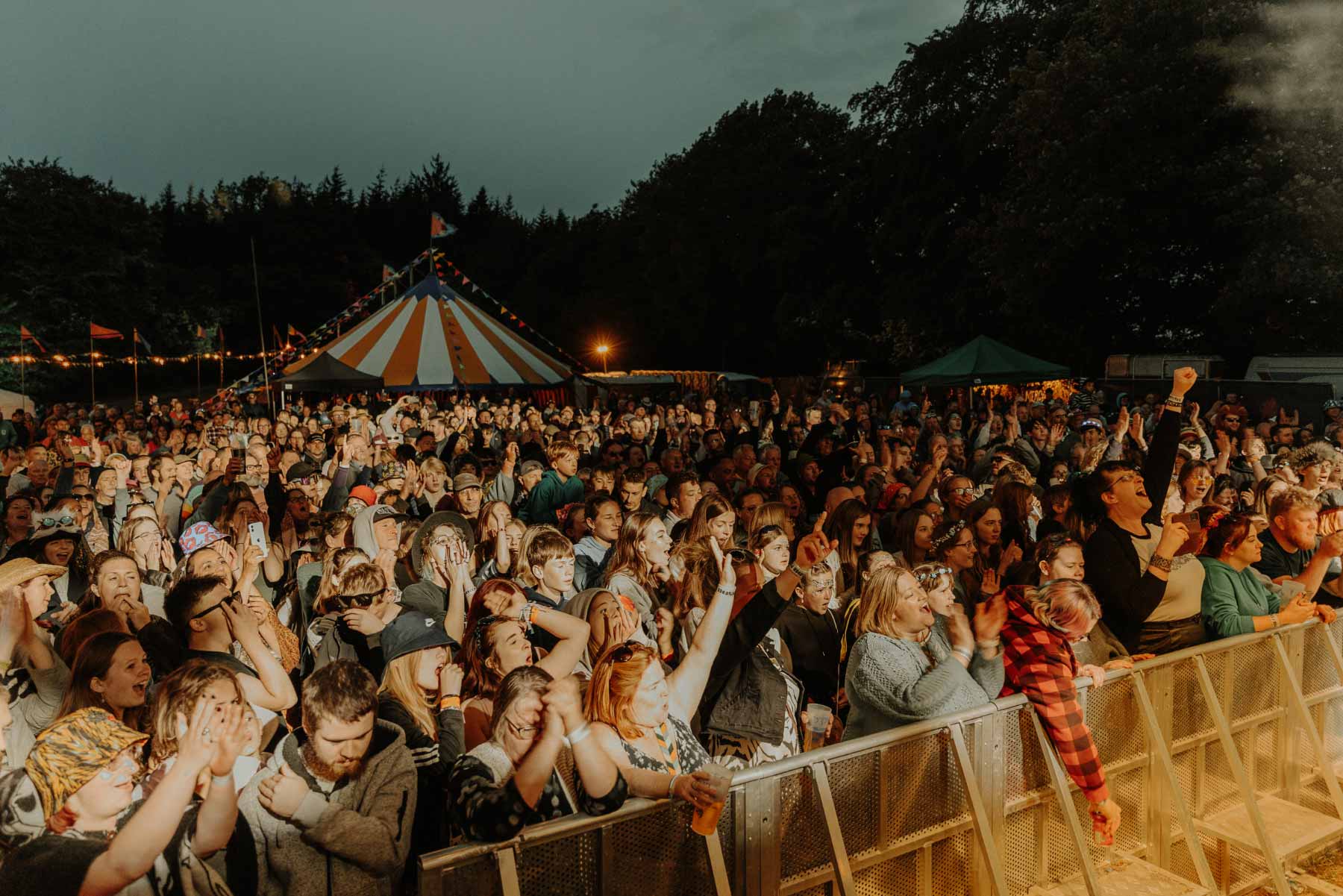 Huge crowd visible from the main stage at Devauden festival 2023