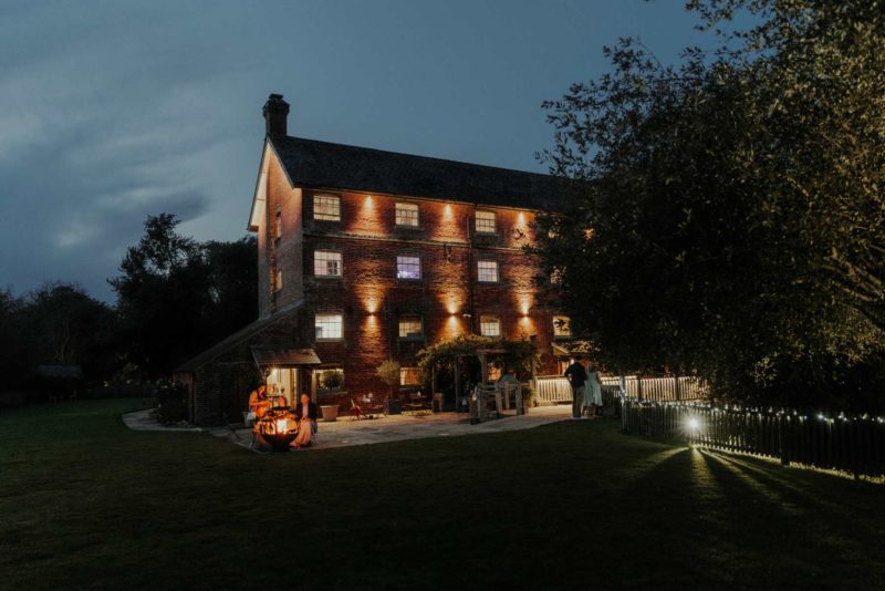 Sopley Mill wedding venue at dusk