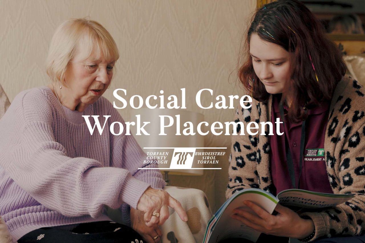 A young girl assisting an elederly lady during a Social Care work placement. Filmed for Torfaen County Borough Council and Coleg Gwent.